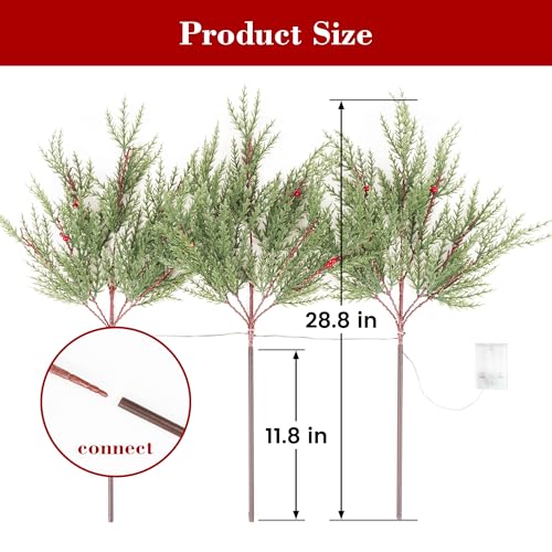 Pine Needle Christmas Lighted Branches Set - 3 Pieces, 90 Lights, Battery Operated