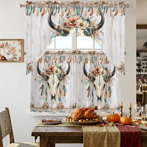 Turquoise Swag and Tier Curtain Set - 27.5W x 36L Pack of 3 for Kitchen Windows