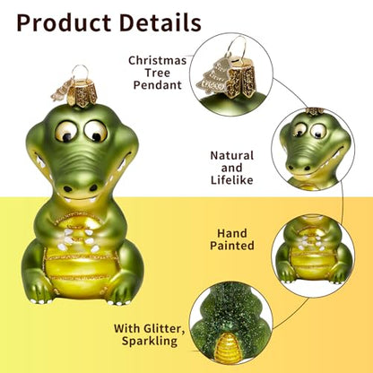 Glass Crocodile Christmas Ornament - Handcrafted Holiday Tree Decor