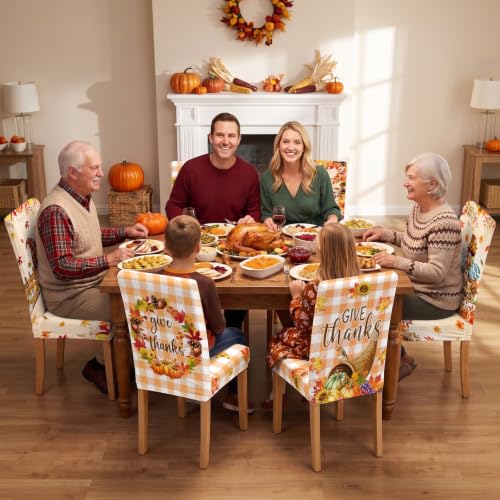 Thanksgiving Chair Covers Set of 6 - Removable Washable Autumn Pumpkin Slipcovers