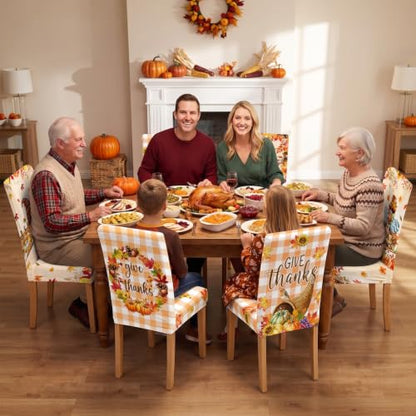 Thanksgiving Chair Covers Set of 6 - Removable Washable Autumn Pumpkin Slipcovers