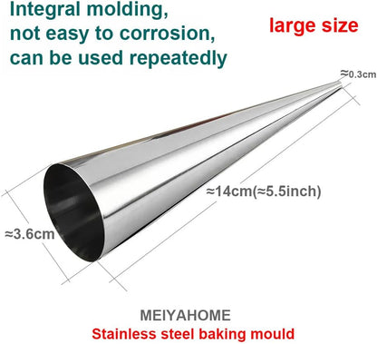 Skiennix Baking Cones - 6-Pack Stainless Steel Spiral Croissant Tubes | 5.5 Inch Dessert Molds