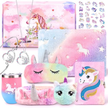 Unicorn Gifts Set for Girls Ages 6-10 with Glow in The Dark Blanket, Jewelry & More
