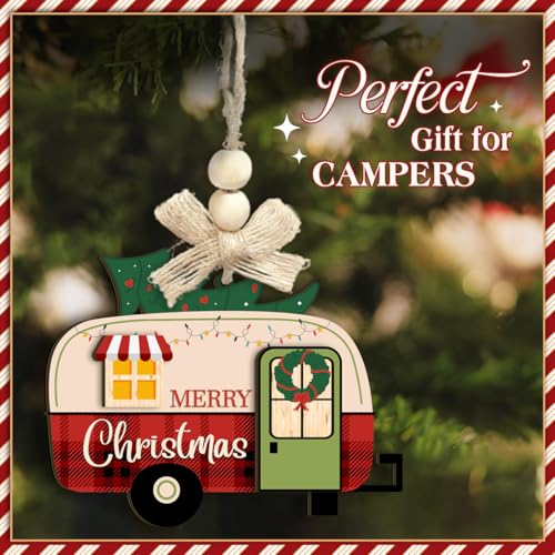 Christmas Wooden Camper Ornament - Rustic Holiday Travel Decor