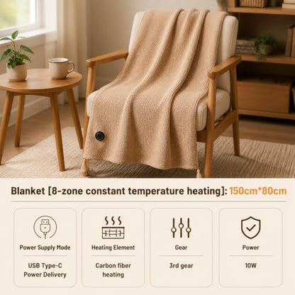 Beige Portable Heated Shawl Blanket 60x31 Inches USB Electric Wrap