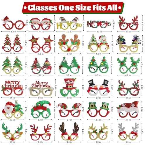 30Pcs Christmas Glitter Glasses Frames for Adults Holiday Party Accessory