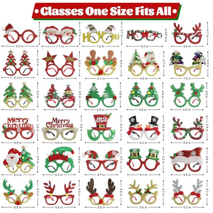30Pcs Christmas Glitter Glasses Frames for Adults Holiday Party Accessory