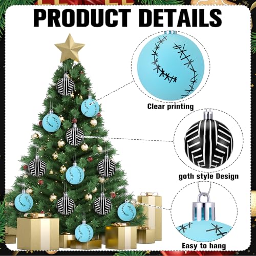 12 Pcs Christmas Ball Ornaments Set - Black White Blue Holiday Decorations