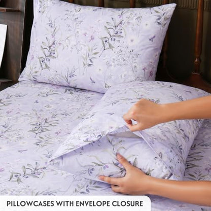 Light Purple Floral Queen Cotton Sheet Set - 4 Piece Percale Bedding
