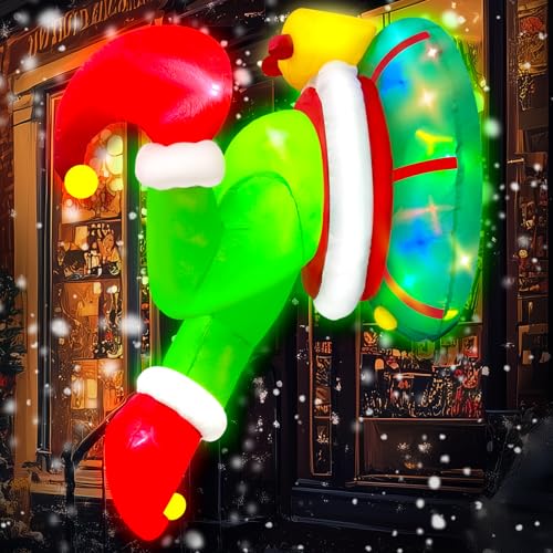 4Ft Christmas Inflatable Outdoor Decorations with LED Lights - Grinch Wreath & Window Breakout