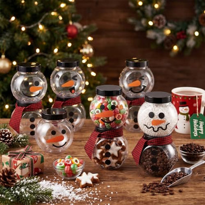 Christmas Snowman Candy Jars Set with Gingham Ribbon - 12 Pcs