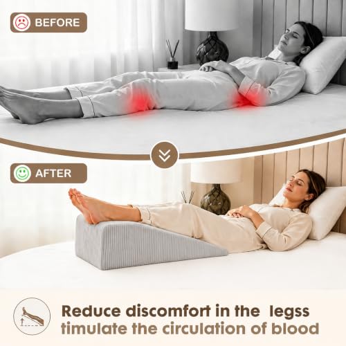 Grey Leg Elevation Wedge Pillow for Post-Surgery Recovery Memory Foam Support
