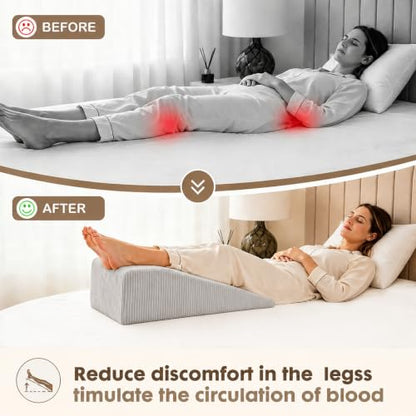 Grey Leg Elevation Wedge Pillow for Post-Surgery Recovery Memory Foam Support