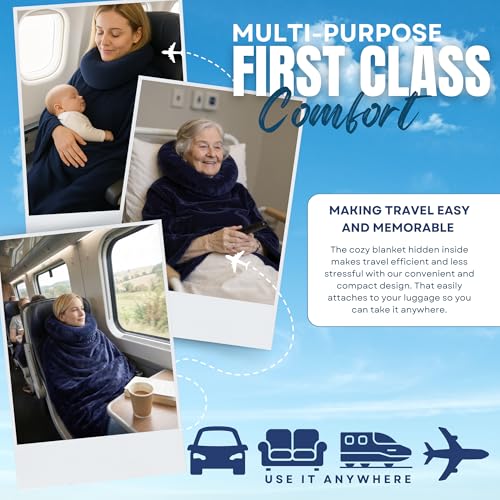 Travel Pillow with Built-In Blanket - Ruby Nap Softcover, Memory Foam Neck Support for Airplanes and Long Trips