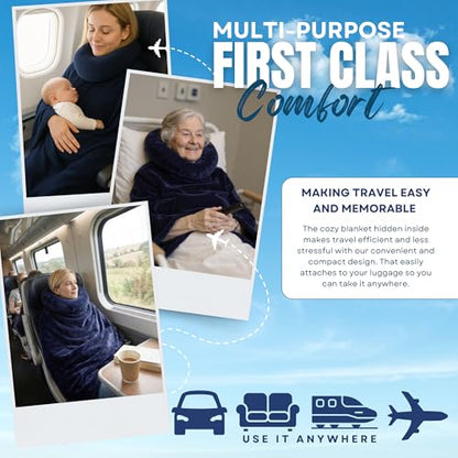 Travel Pillow with Built-In Blanket - Ruby Nap Softcover, Memory Foam Neck Support for Airplanes and Long Trips