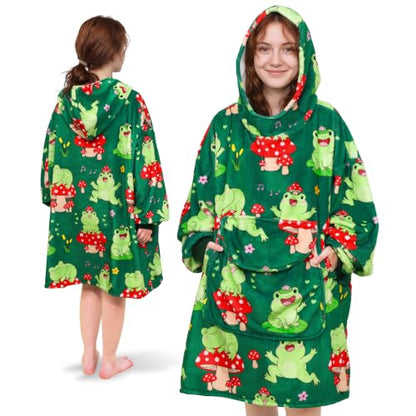 Adult Frog Mushroom Wearable Blanket Hoodie - Cozy Fleece Hooded Blanket Gift