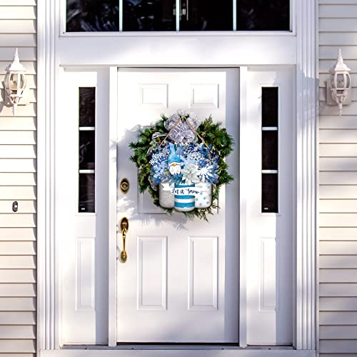 Winter Welcome Sign Wood Snowflake Mason Jar Hanger - Blue Mason Jar Style