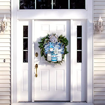 Winter Welcome Sign Wood Snowflake Mason Jar Hanger - Blue Mason Jar Style