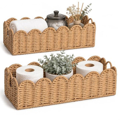 Scalloped Toilet Paper Storage Baskets Set of 2 - Neutral Handles