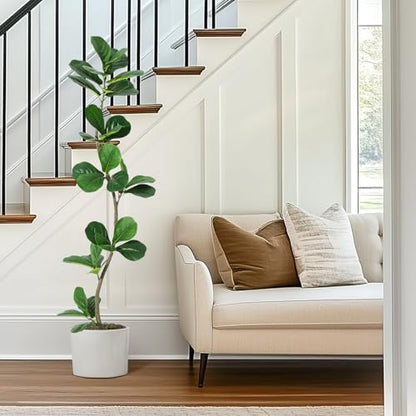 GarveeHome Artificial Fiddle Leaf Fig Tree - 5 ft Fake Plant with Black Nursery Planter, Large Fake Tree for Home or Office Decor - Artificial Plants Indoor Outdoor, Housewarming Gift