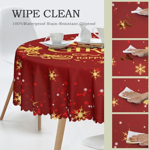 Christmas Table Cloth 36" Round Snowflake Pattern - Waterproof Polyester (Variation: Christmas-4 / 36" Round)