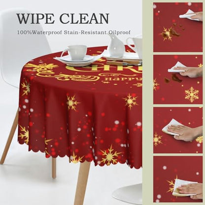 Christmas Table Cloth 36" Round Snowflake Pattern - Waterproof Polyester (Variation: Christmas-4 / 36" Round)
