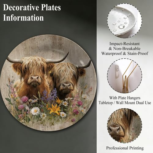 Twin Highland Cows Meadow Decorative Melamine Plate 11 Inch - Sign-10 Variation