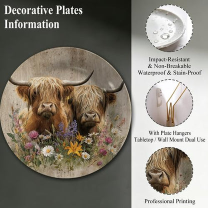 Twin Highland Cows Meadow Decorative Melamine Plate 11 Inch - Sign-10 Variation