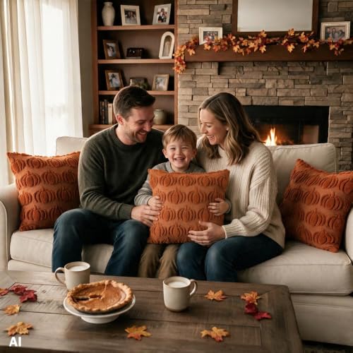 Orange Fall Pumpkin Throw Pillow Covers Set of 2, 18x18 Plush Cushion Case