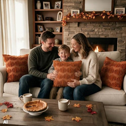 Orange Fall Pumpkin Throw Pillow Covers Set of 2, 18x18 Plush Cushion Case