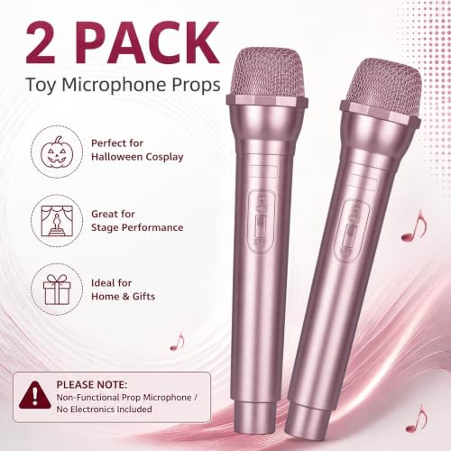 Fake Microphone Props Rose Gold 2 Pack Costume Stage Party Accessories