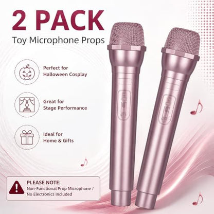 Fake Microphone Props Rose Gold 2 Pack Costume Stage Party Accessories
