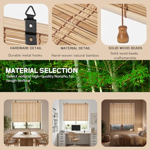 Natural Bamboo Outdoor & Indoor Window Shades - Rustic Roll-Up Blinds