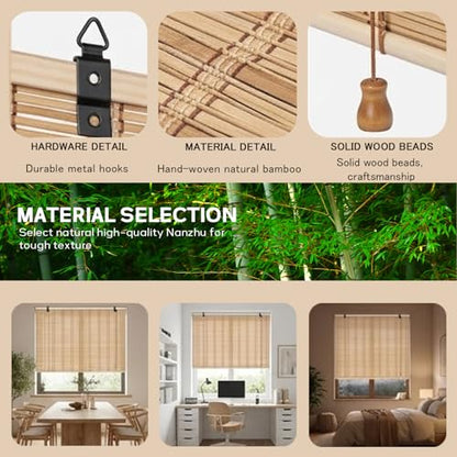 Natural Bamboo Outdoor & Indoor Window Shades - Rustic Roll-Up Blinds