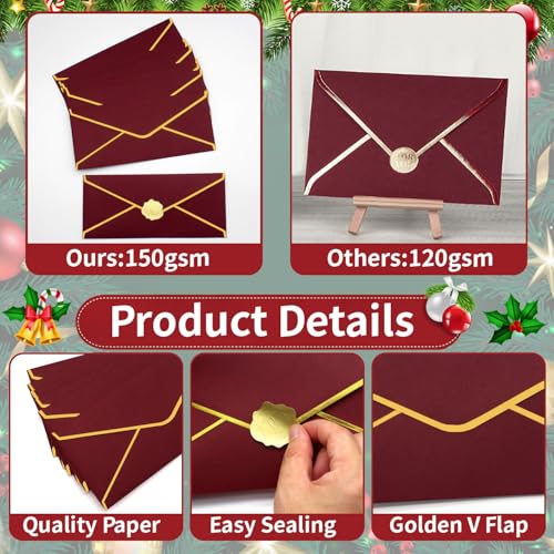 Business Envelopes with Gold Border - #10 Pack of 30 Green Red Holiday Envelopes