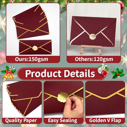Business Envelopes with Gold Border - #10 Pack of 30 Green Red Holiday Envelopes