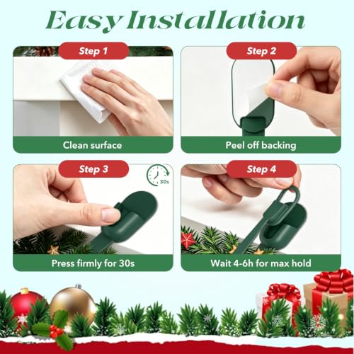 Self-Adhesive Silicone Garland Hangers for Mantle, Fireplace & Doorway - 12 Pack