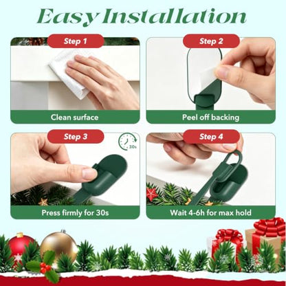 Self-Adhesive Silicone Garland Hangers for Mantle, Fireplace & Doorway - 12 Pack