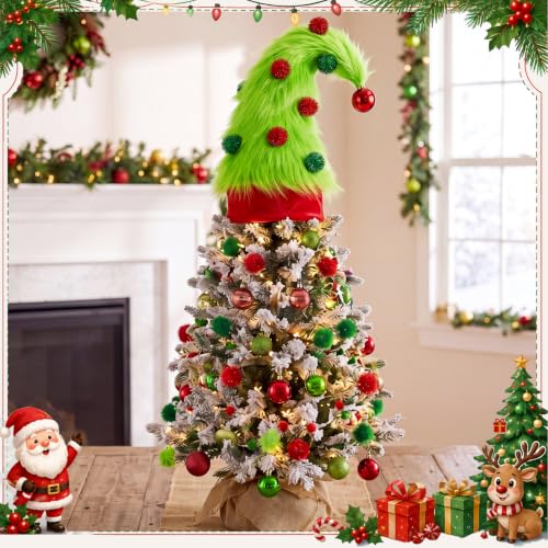 Furry Green Elf Christmas Tree Topper - 9.84 Inch Holiday Decor, Variation: Faux Fur / Green Elf
