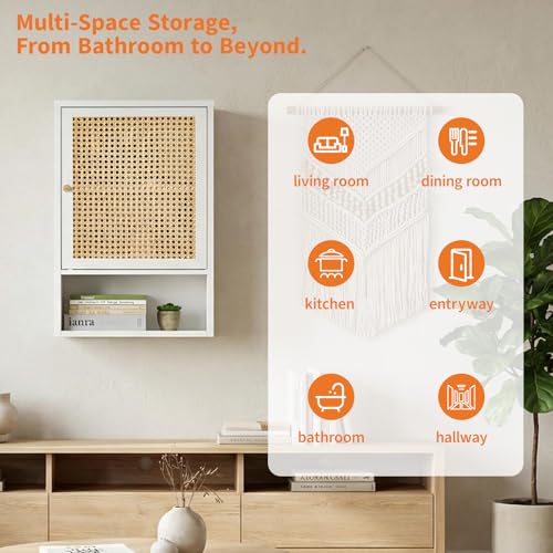 Garvee Wall-Mounted Bathroom Cabinet - White Rattan Storage, 3-Tier