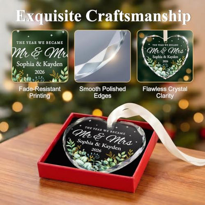 Eucalyptus Mr and Mrs Heart Wedding Ornament - Personalized Couple Gift