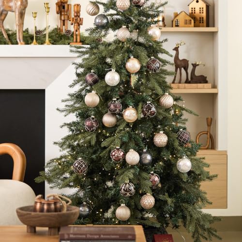 Glass Christmas Ball Ornaments Set of 9 - White, Grey, Gold, Sparkling Textured Decor