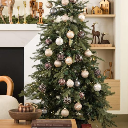 Glass Christmas Ball Ornaments Set of 9 - White, Grey, Gold, Sparkling Textured Decor
