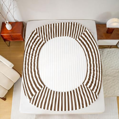 Brown White Stripe Bed Sheets Queen Size Bedding Set with Deep Pockets