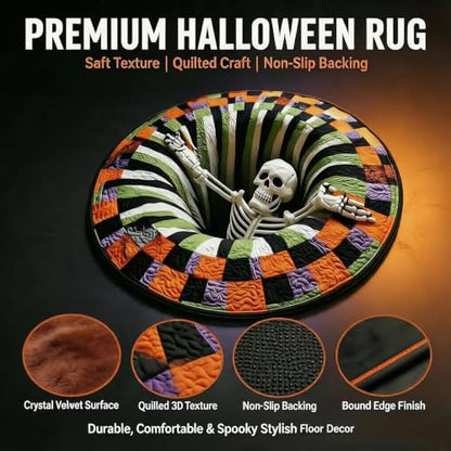 Halloween 3D Vortex Rug Ghost Skeleton Candy Corn Optical Illusion Non Slip Home Decor