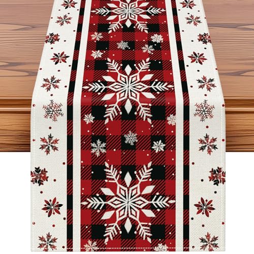 Artscope Snowflakes Christmas Table Runner Red 13x120 Inch - Holiday Decor