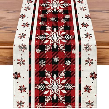 Artscope Snowflakes Christmas Table Runner Red 13x120 Inch - Holiday Decor
