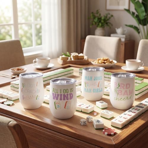 Patelai 12 oz Mahjong Tumbler with Lid & Straw - Cute Gift Drinkware