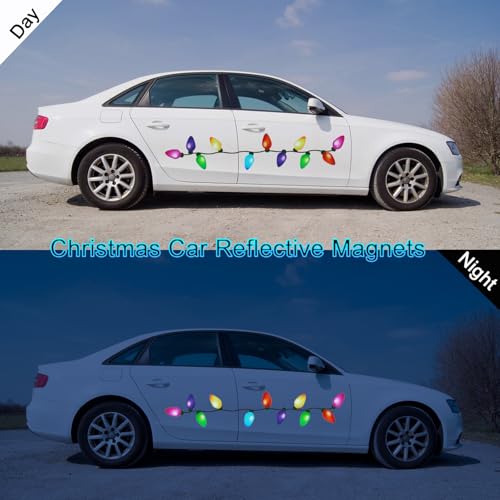 160Pcs Reflective Christmas Car Magnets Set with Light Bulb & Line Decor