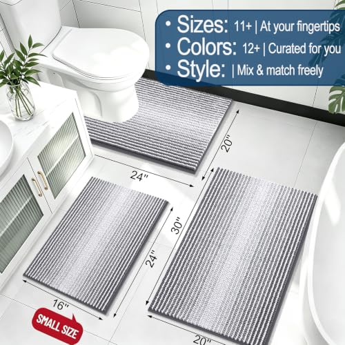 Extra Soft Chenille Bathroom Rug 30x20 Grey Striped Bath Mat - Modern & Absorbent